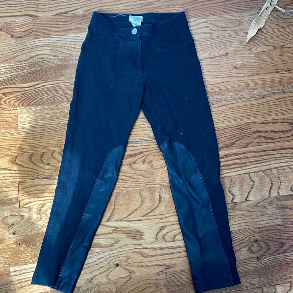 Black slight fading pleather and fabric moto leggings size 7